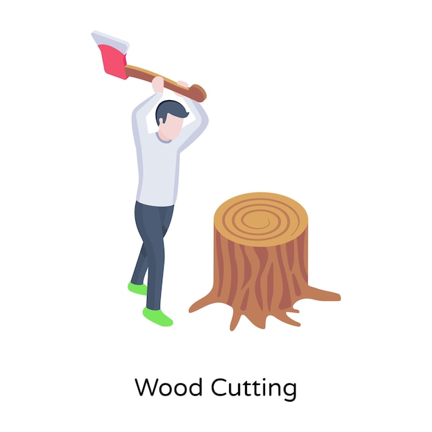 Premium Vector | Person Cutting Timber With Axe Conceptual Icon Of Wood ...