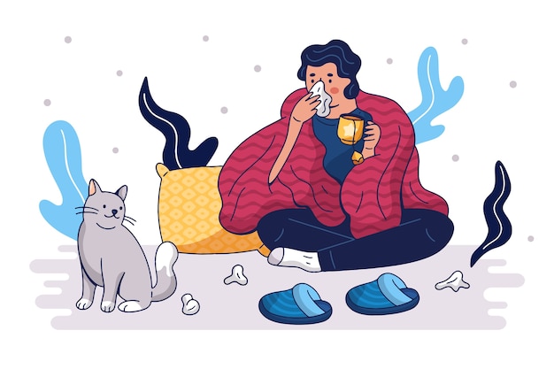 A person having a cold staying at home | Free Vector