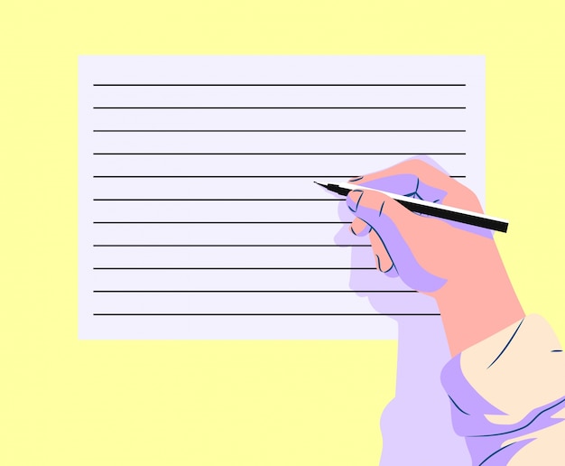 Premium Vector | Person holds pen and write in the blank paper