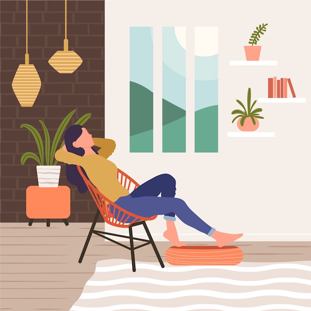 A person relaxing at home illustration Free Vector