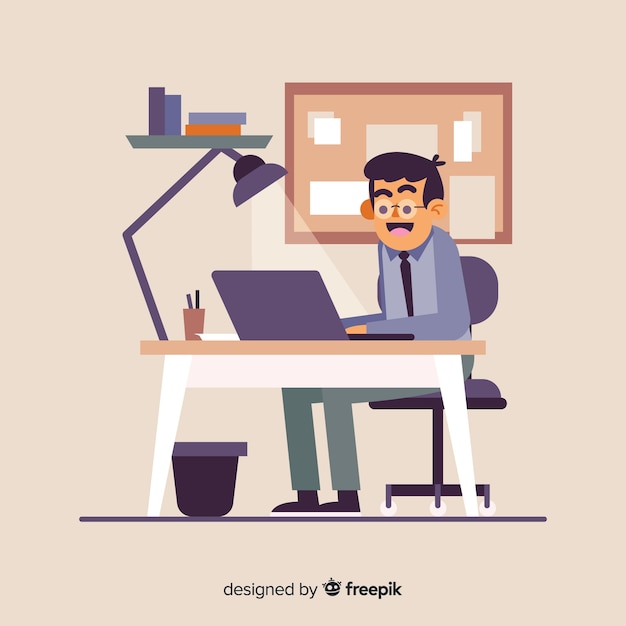 Person Sitting At Desk And Working Free Vector