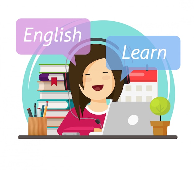 Person Student Leaning Or Studying English Language Online On