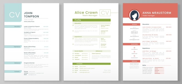 Personal resume template. artistic profile, professional cv forms and minimalist resumes mockup. it 