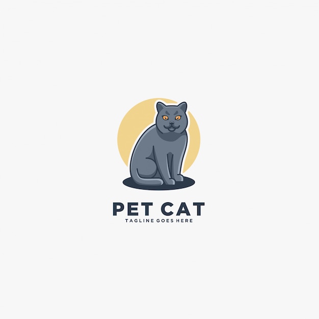 ペット猫 猫の美しいポーズイラストロゴ プレミアムベクター
