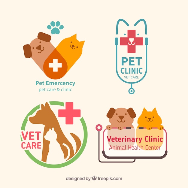 Pet clinic flat logos pack