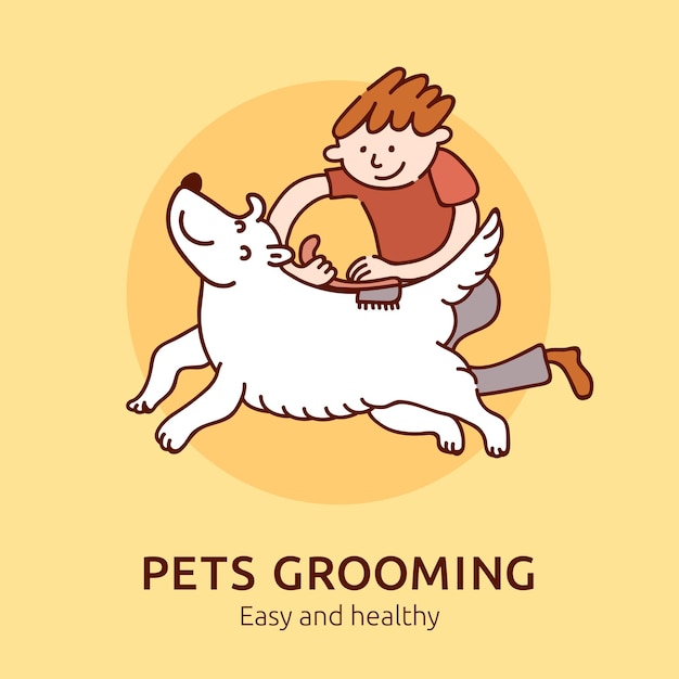 簡単で健康的なペットのグルーミング 猫と犬の飼い主のためのイラストフラット 無料のベクター