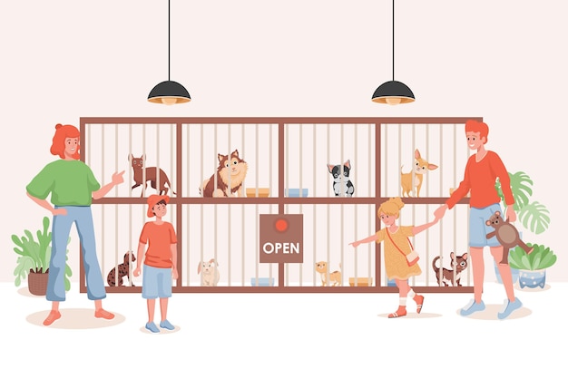 Premium Vector | Pet shelter or animal shop flat illustration.