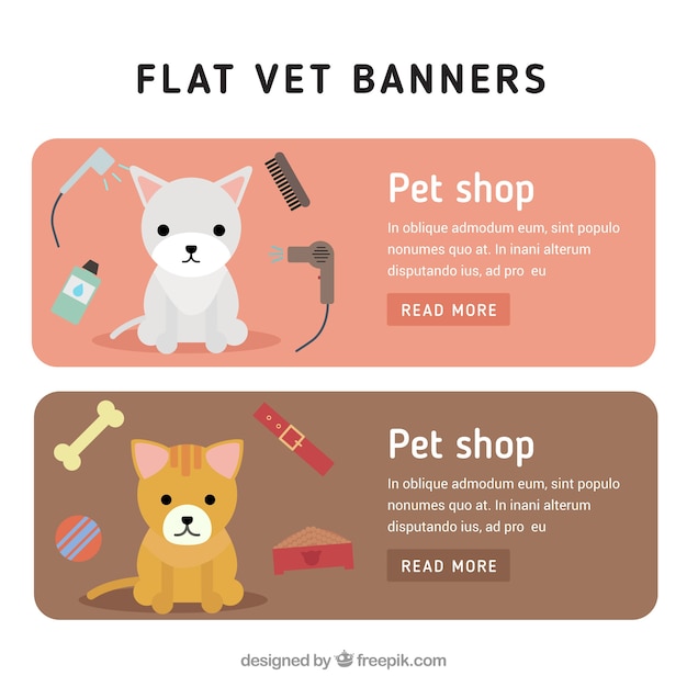 Pet shop banners in flat style