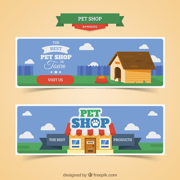 Pet shop banners with blue sky | Free Vector