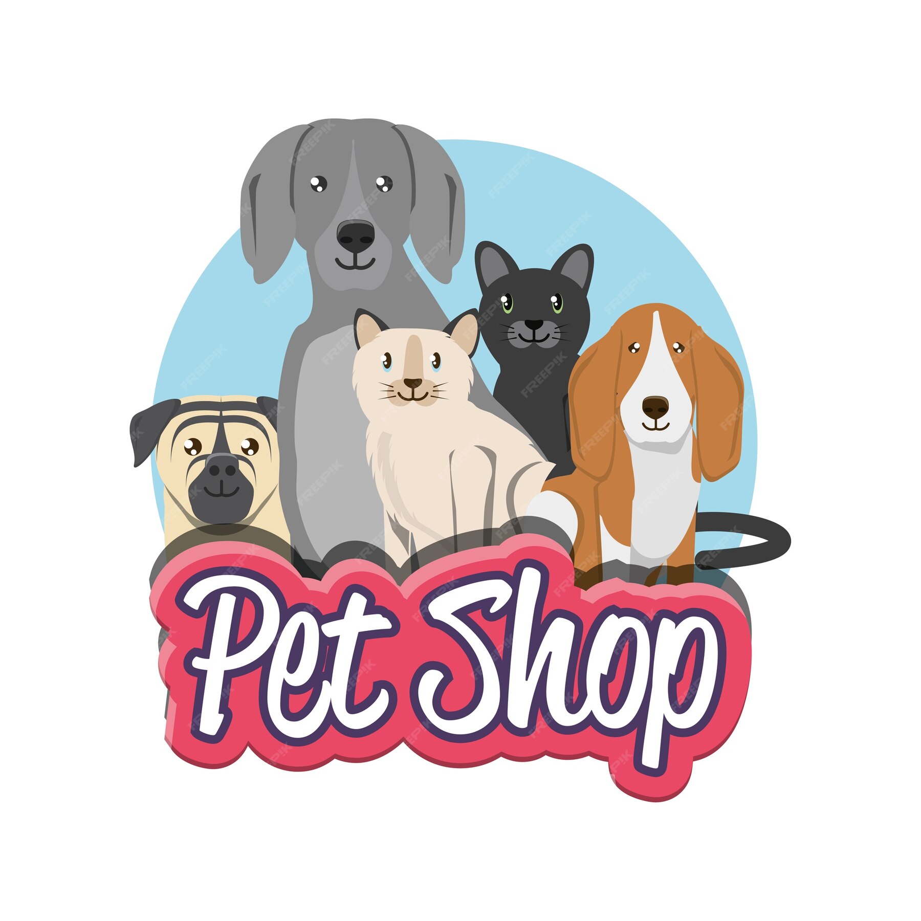 Premium Vector | Pet shop group of domestics animals