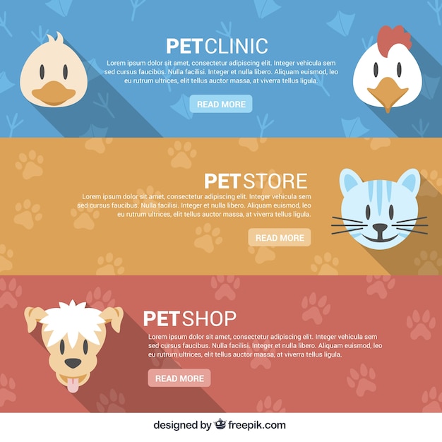 Pet store banners with happy animals