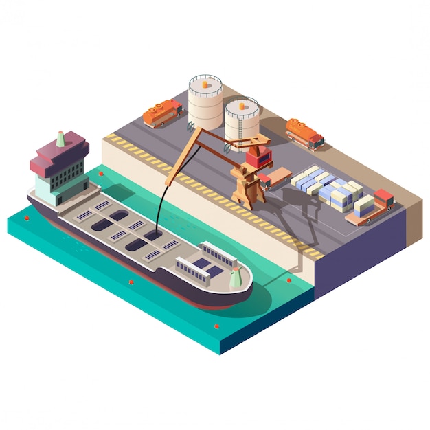 Petroleum transporting by ship isometric vector Free Vector