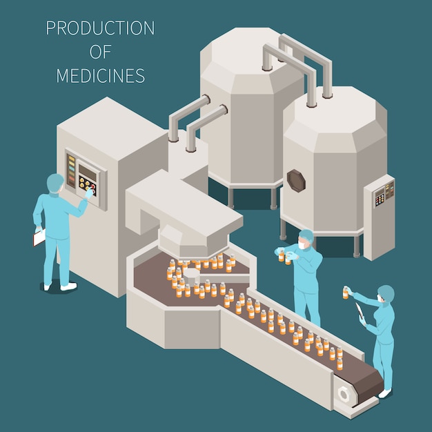 Free Vector Pharmaceutical production isometric colored composition