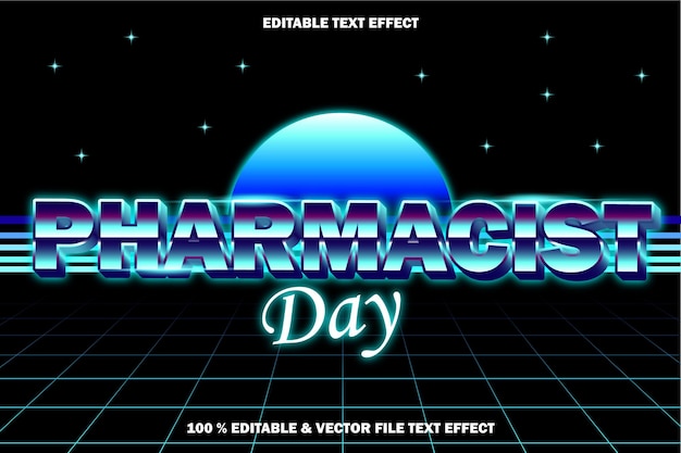 Premium Vector | Pharmacist day editable text effect retro style