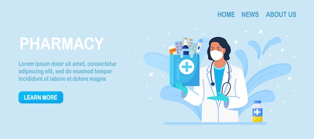 Premium Vector | Pharmacy concept. pharmacist standing and holding ...