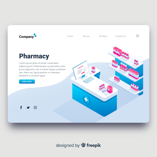 Pharmacy landing page isometric design Free Vector