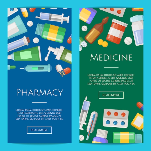 Pharmacy or medicines vertical banner poster templates collection