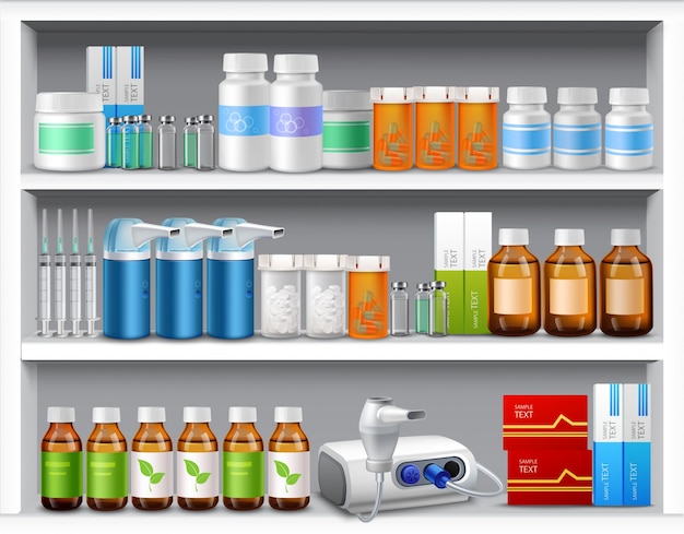 Free Vector | Pharmacy Shelves Realistic