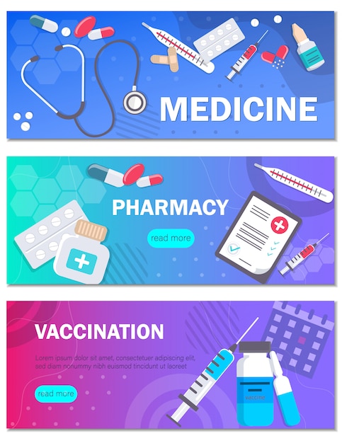Pharmacy and vaccination concept templates for horizontal web banners . can use for backgrounds, inf