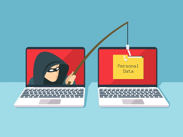 Phishing scam, hacker attack and web security vector concept Premium Vector