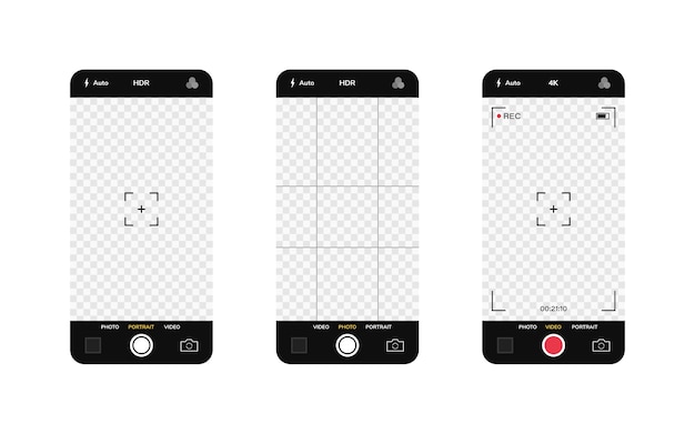 電話カメラインターフェイス モバイルアプリアプリケーション 写真とビデオの撮影 イラストグラフィック プレミアムベクター