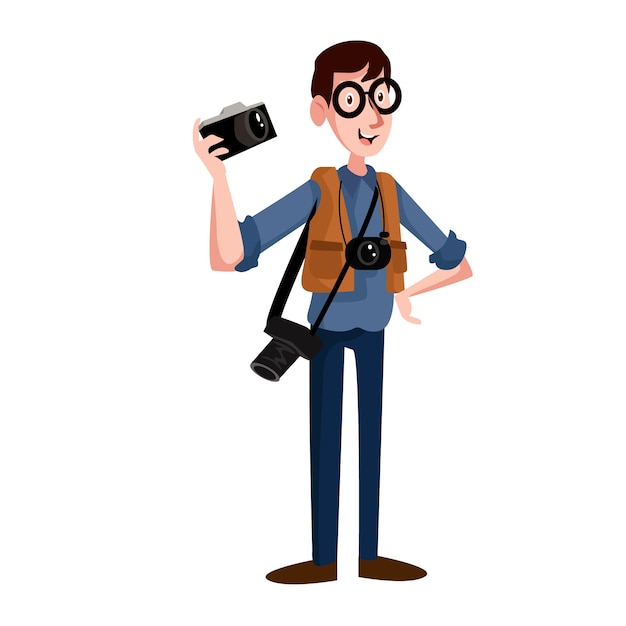 Premium Vector Photographer Worker Picture Camera Character Illustration