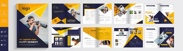 Photography brochure design template 16 pages Premium Vector