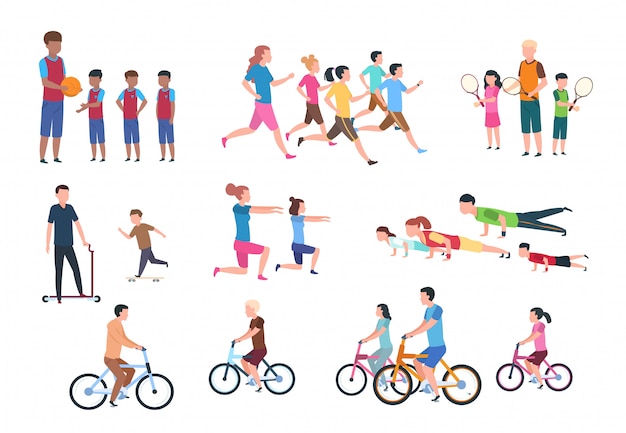 Premium Vector | Physical activity. people flat fitness set with
