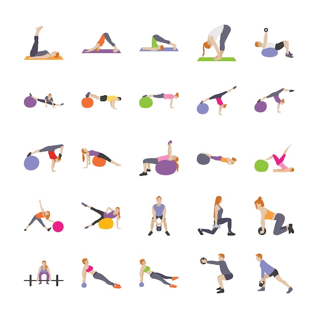 Premium Vector | Physical exercises flat vectors