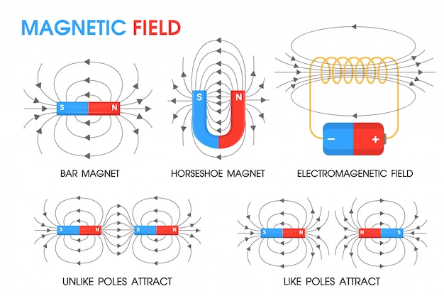Physics science about the movement of magnetic fields Vector | Premium