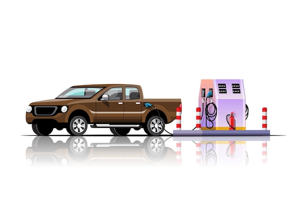 The pick-up car is filling up at the fuel station illustration Free Vector