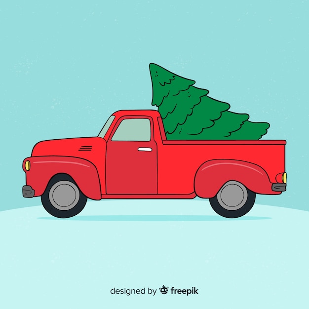 Pickup truck with christmas tree | Free Vector