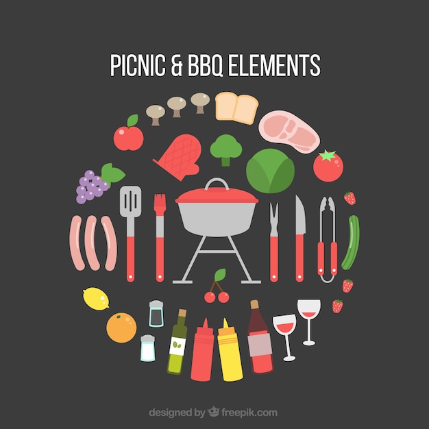 Picnic and bbq equipment in flat design