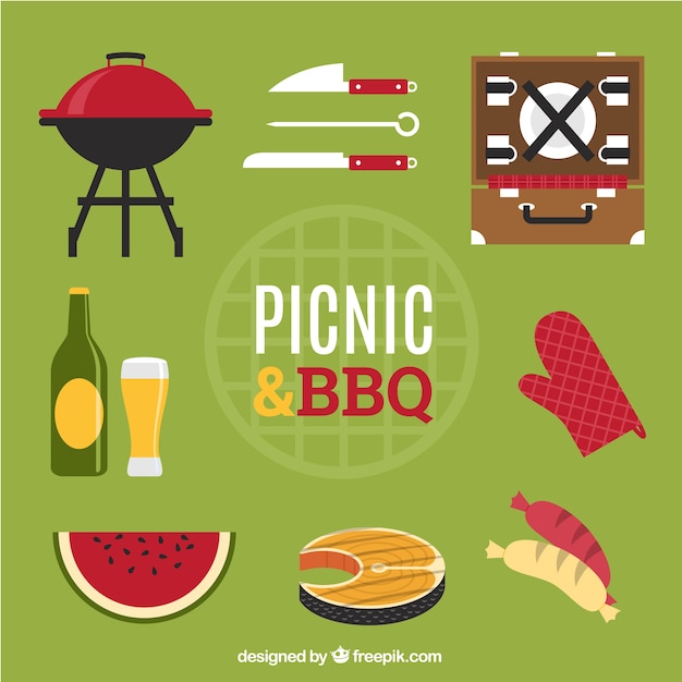 Picnic and bbq equipment in flat design