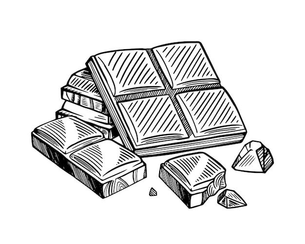 Premium Vector | Pieces of black and white chocolate bar. vector sketch ...