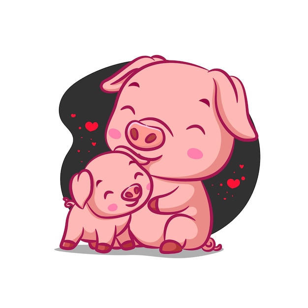 Premium Vector | Pig and baby pig hugging each other