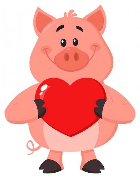 Download Pig character holding a valentine love heart | Premium Vector