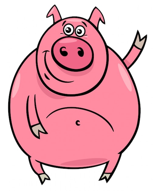 豚やポーカーのキャラクターの漫画のイラスト プレミアムベクター