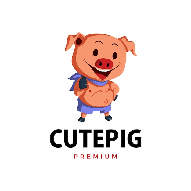 豚のマスコットキャラクターのロゴアイコンイラストを親指 プレミアムベクター