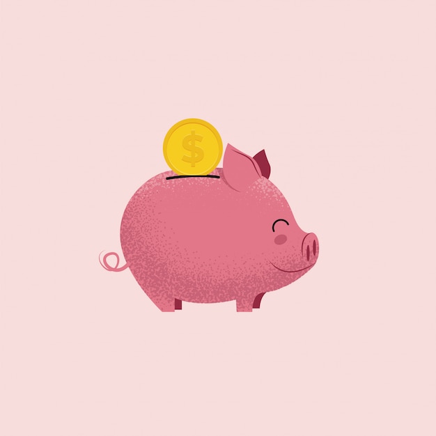 貯金箱 ピンクの背景に分離されたコインと豚貯金箱 お金の節約または寄付の概念 プレミアムベクター