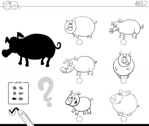 Download Premium Vector Pigs Animals Shadow Game Coloring Book