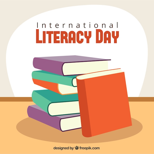Pile background of books for literacy day | Free Vector