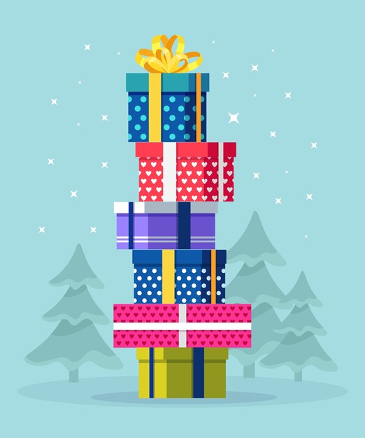 Download Premium Vector Pile Gif Boxes Merry Christmas Illustration PSD Mockup Templates