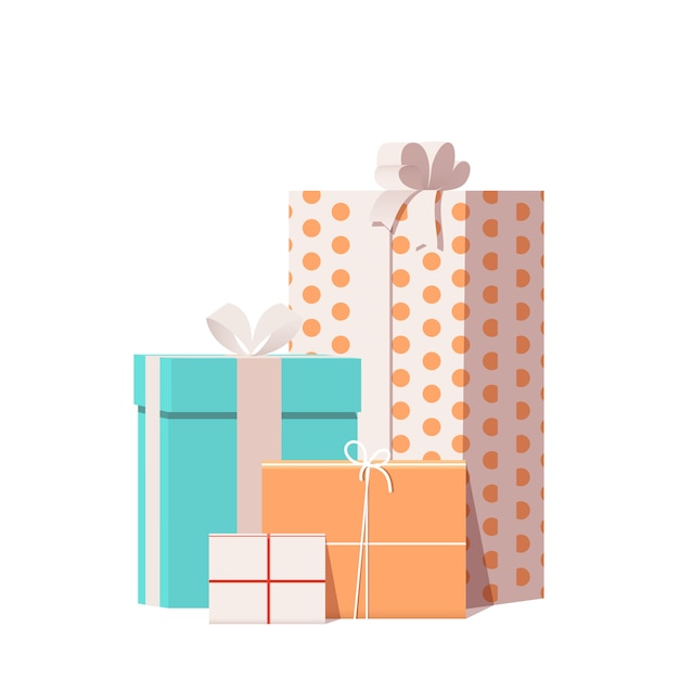 Premium Vector | Pile of wrapped gift boxes.