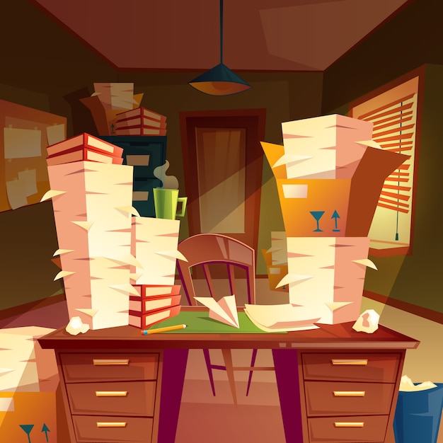 Piles Of Paper In Empty Office Paperwork Folders Documents In