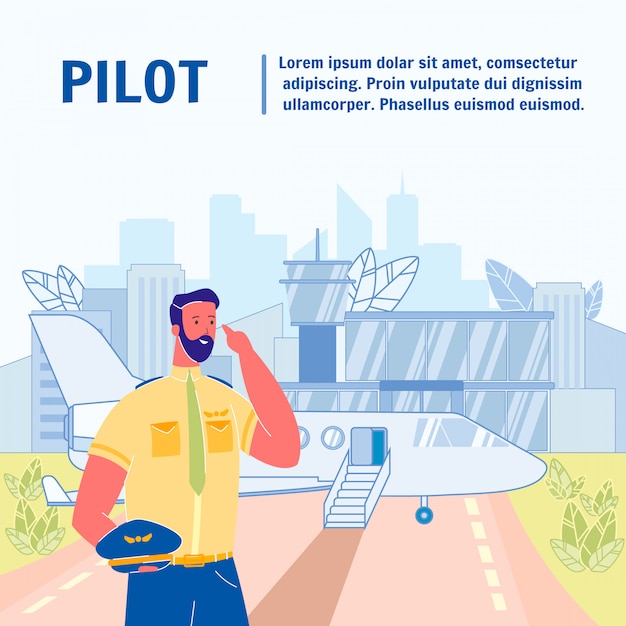 Pilot flat vector poster template with text space Premium Vector