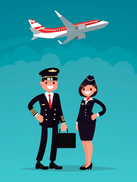 Premium Vector | Pilot and a flight attendant on a background of an ...