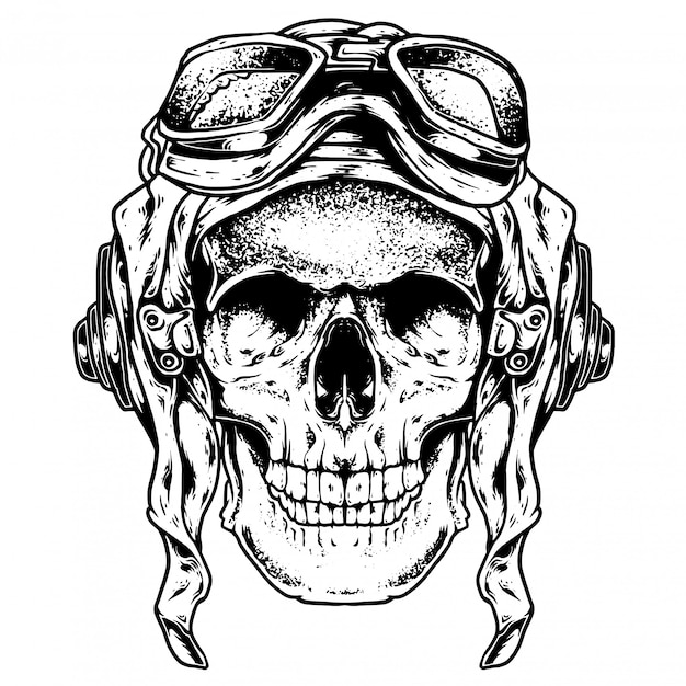Premium Vector | Pilot skull engraving illustration