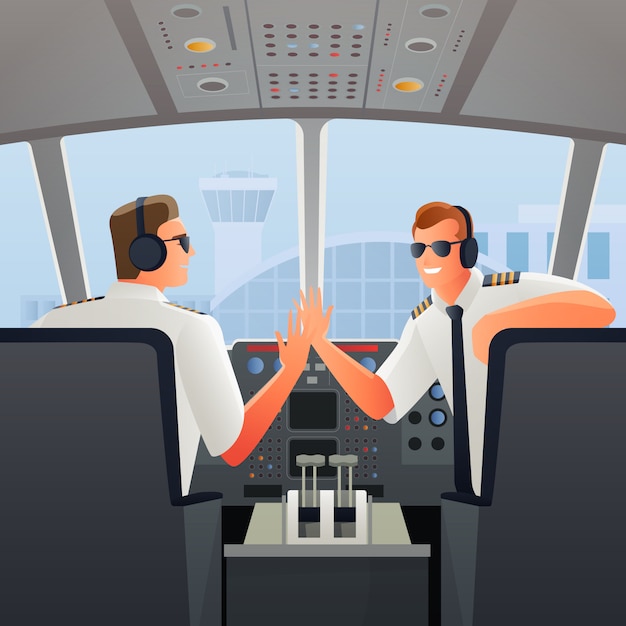 Pilots In Cabin Of Plane Illustration Vector Free Download