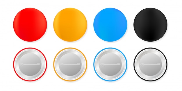 Download Premium Vector Pin Badges White Round Blank Button Souvenir Magnet Badging Mockup Illustration